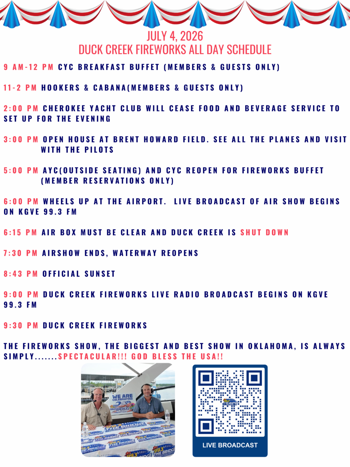 Duck Creek Fireworks 2026 – July 4 All Day Schedule – Grand Lake, OK