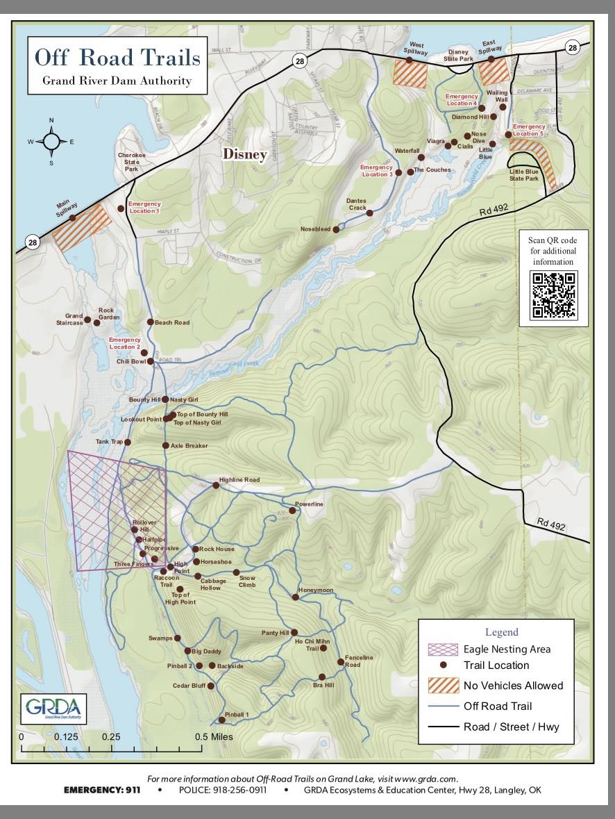 GRDA Off Road Trails Map showing Eagle Nesting Area closure - January 2026