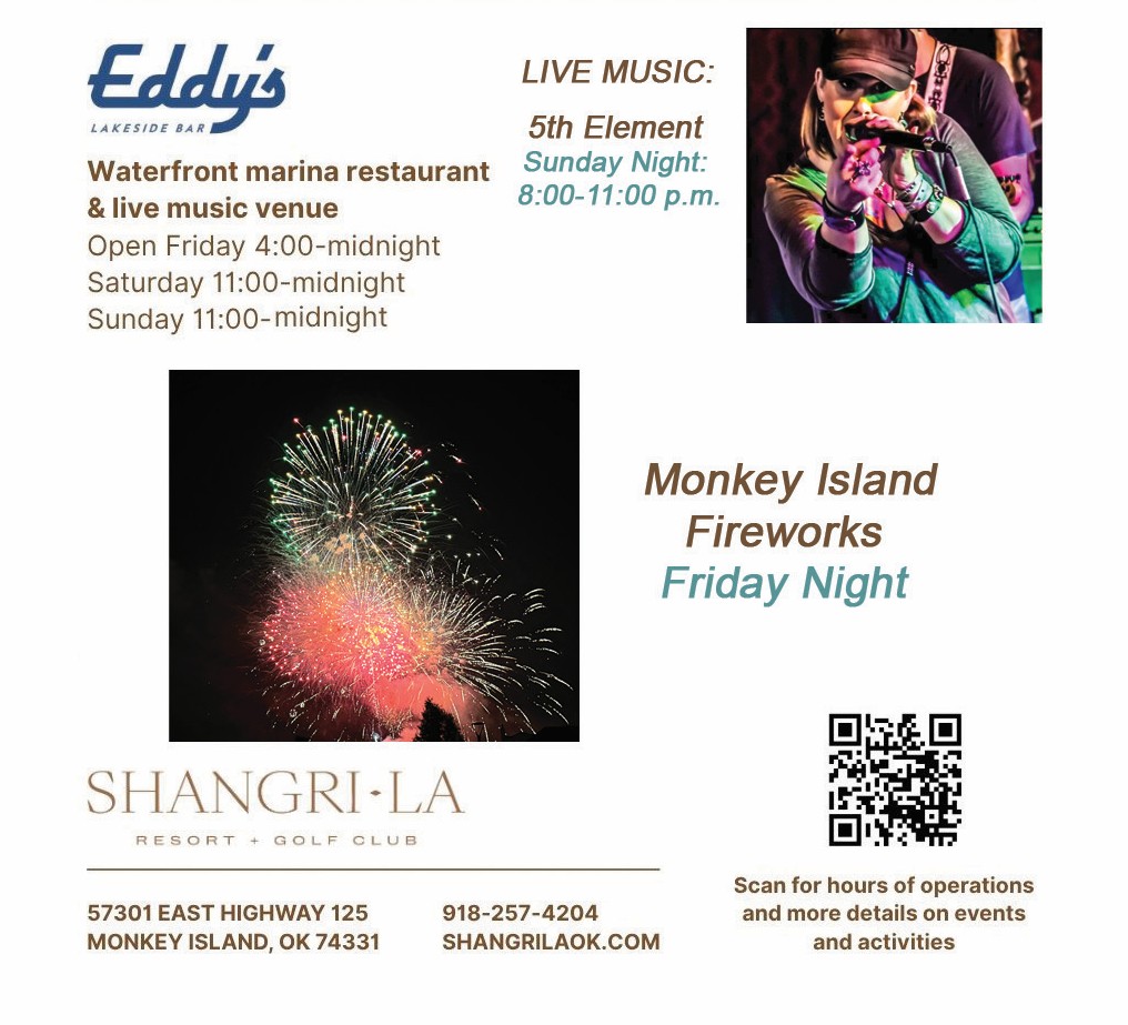 Eddy's Lakeside Bar – Monkey Island Fireworks Friday Night, 5th Element Live Music Sunday Night 8-11pm at Shangri-La Resort