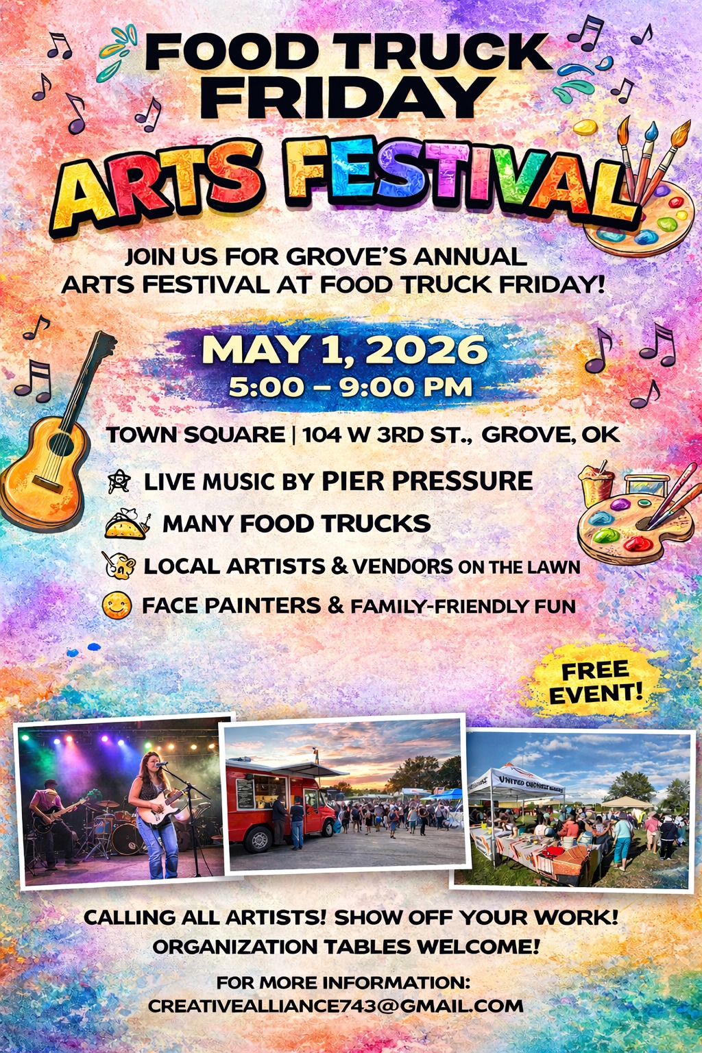 Food Truck Friday Arts Festival - May 1, 2026 - Grove Downtown Square