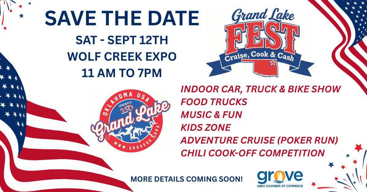 Grand Lake Fest 2026 – Cruise, Cook & Cash – September 12 at Wolf Creek Expo, Grove, OK