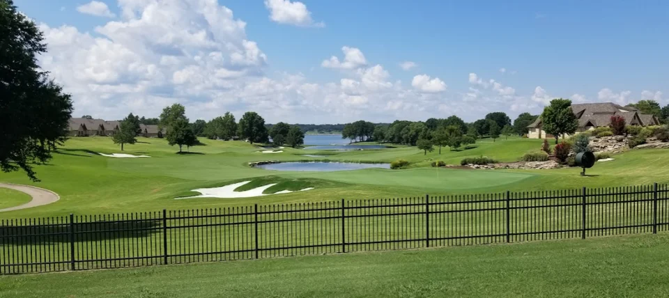Golf course and lake shoreline on Monkey Island