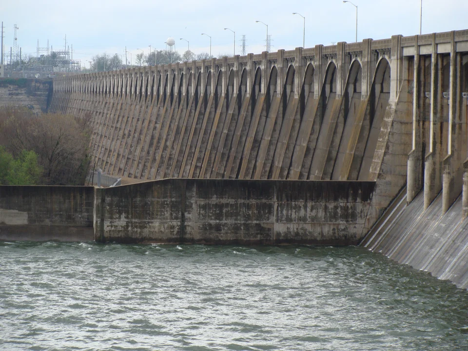 The arches of Pensacola Dam at South Grand Lake