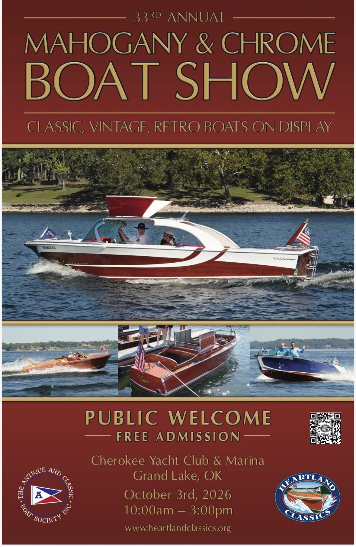 33rd Annual Mahogany & Chrome Boat Show – Classic, Vintage, Retro Boats on Display – October 3, 2026 – Cherokee Yacht Club & Marina, Grand Lake, OK
