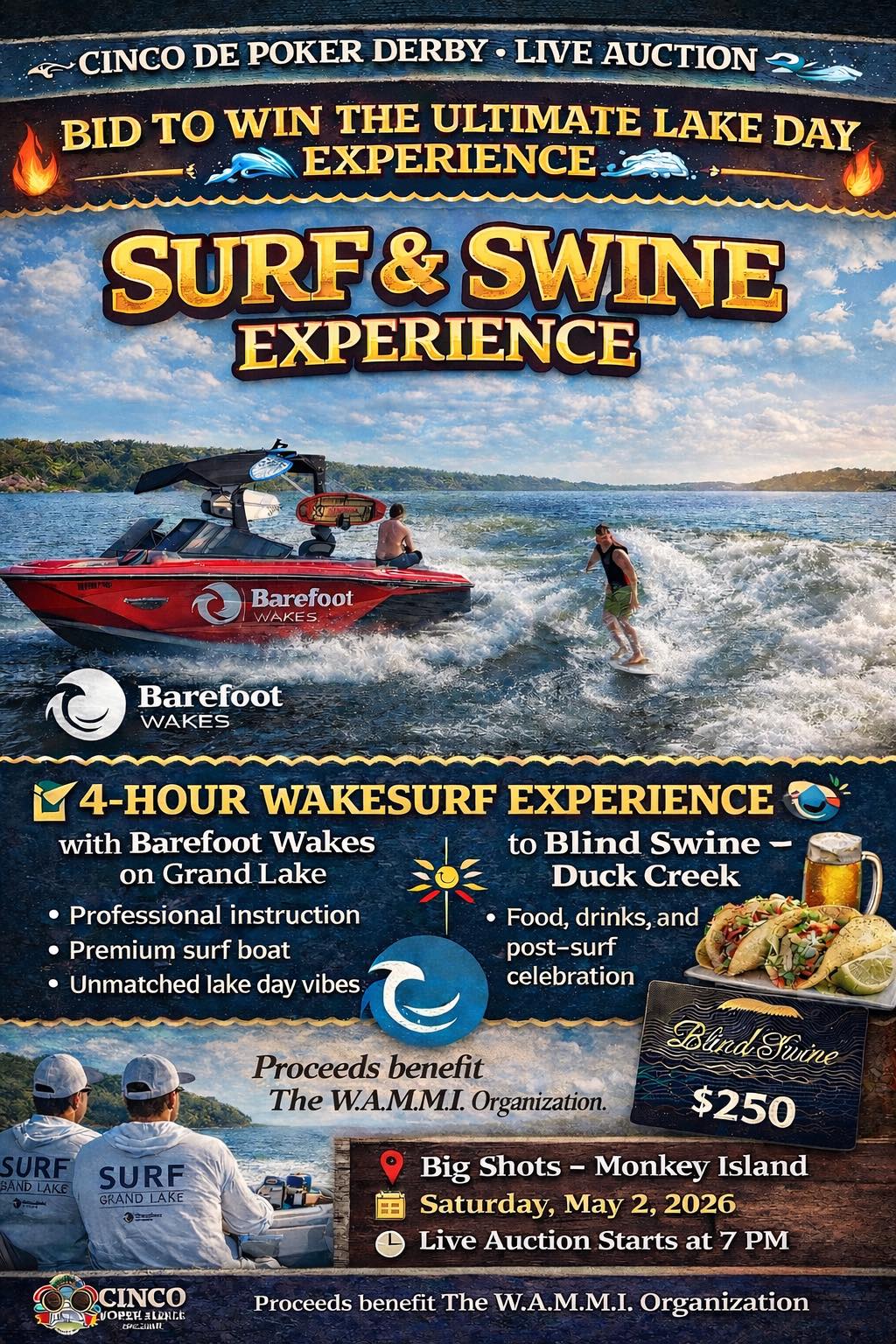 Surf & Swine Experience – Barefoot Wakes + Blind Swine Duck Creek