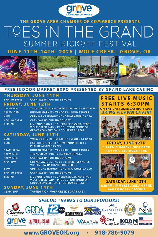 Toes in the Grand Summer Kickoff Festival 2026 Flyer - Grove, OK